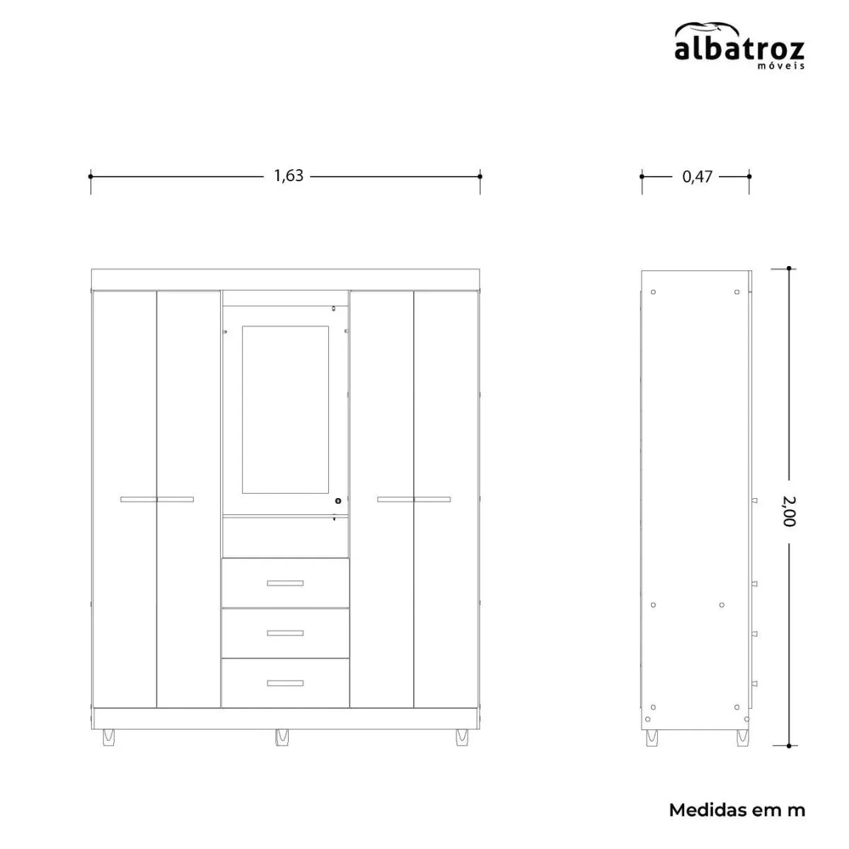Guarda-Roupa Casal Ágata 04 Portas 3 Gavetas com Espelho Cacau Off White