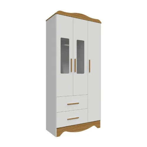 Guarda-Roupa Infantil Provençal Clara 3 Portas 2 Gavetas Branco Brilho/Amêndoa
