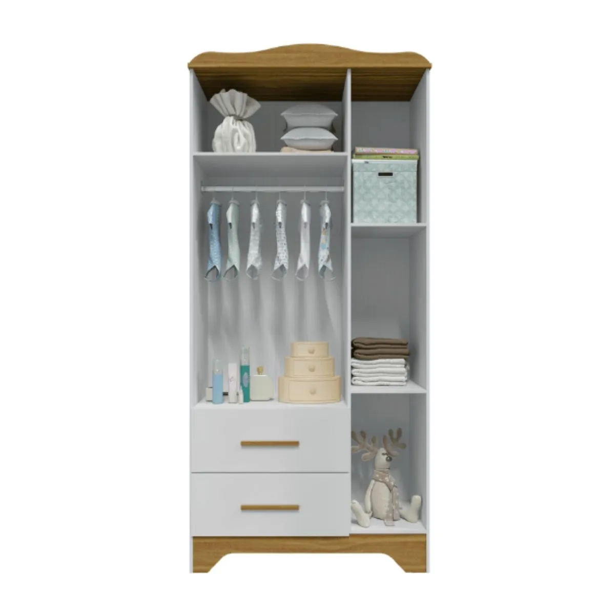 Guarda-Roupa Infantil Provençal Clara 3 Portas 2 Gavetas Branco Brilho/Amêndoa
