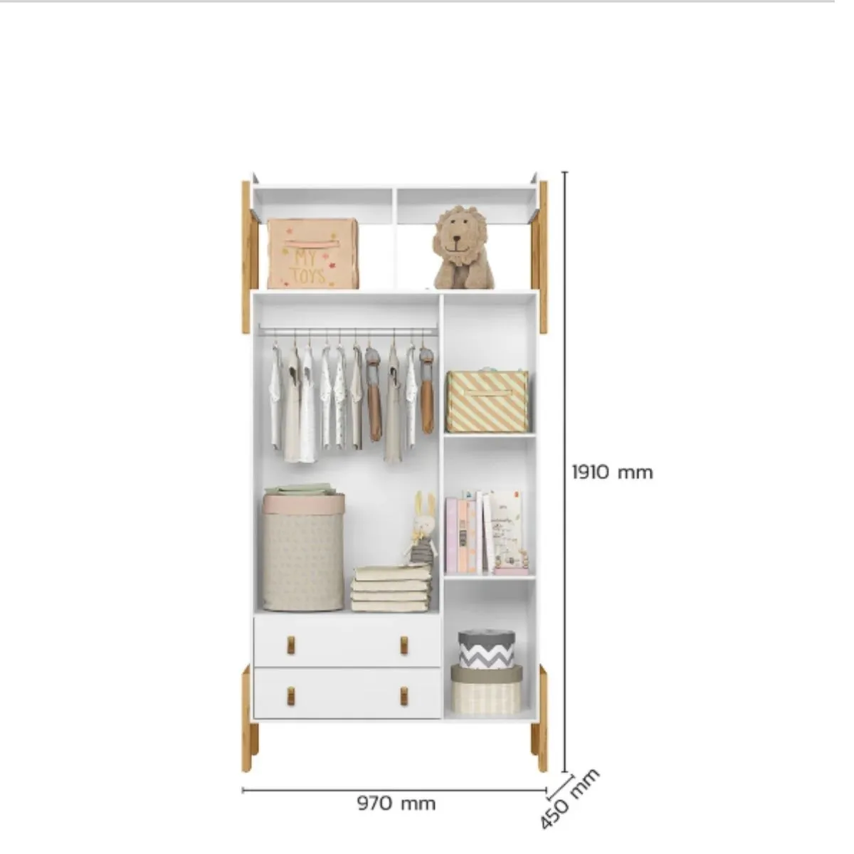 Guarda-Roupa Infantil Fantasia 3 Portas 2 Gavetas com Nicho Branco Acetinado