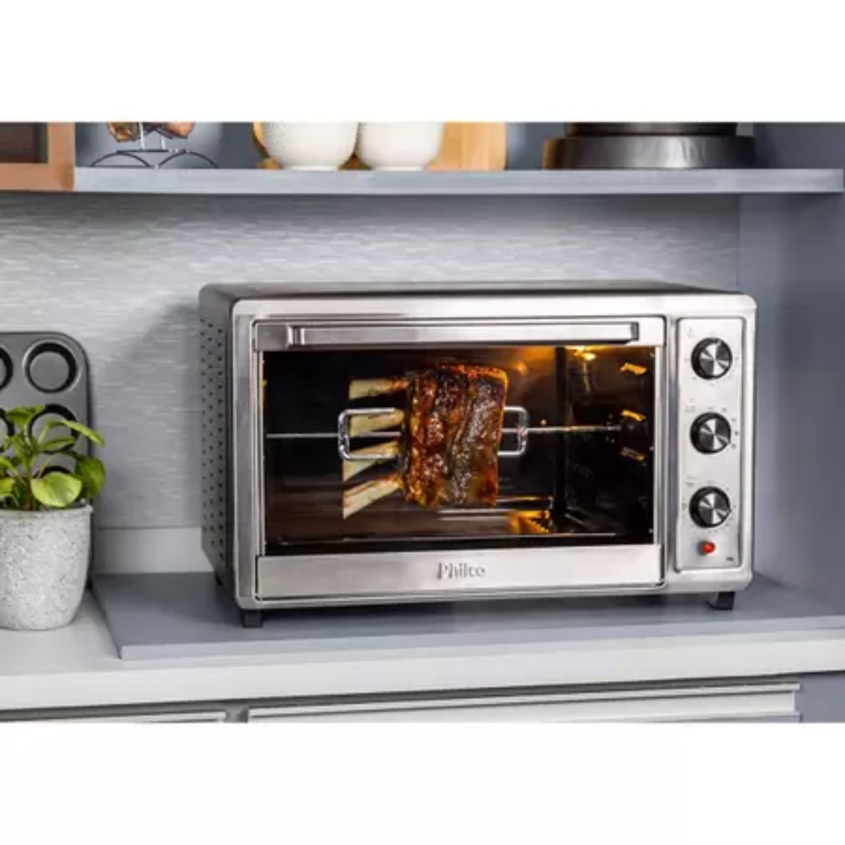 FORNO ELETRICO PHILCO PFE70IR ROTISSERIE 70LT ACO INOX 2200W 220V - Forno  Elétrico de Bancada 70L Philco PFE70IR Rotisserie Aço Inox 2200W 220V -  PHILCO